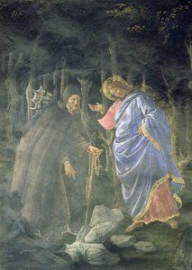 Die Reinigung des Aussätzigen und die Versuchung Christi, in der Sixtinischen Kapelle: Detail des Teufels, der Jesus herausfordert, Steine in Brot zu verwandeln, 1481 von Sandro Botticelli