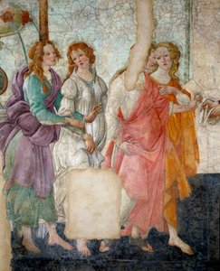 Venus und die Grazien, die einem jungen Mädchen Geschenke anbieten (Detail). Fresko der Villa Lemmi von Sandro Botticelli