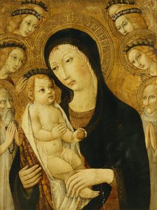Die Madonna und das Kind mit den Heiligen Antonius Abt und Bernhardin von Siena, umgeben von Engeln von Sano di Pietro