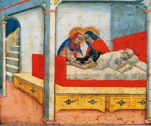Heilige Cosmas und Damian befestigen das Bein eines Äthiopiers an den Sakristan (Wunder des äthiopischen Beins) von Sano di also Ansano di Pietro di Mencio Pietro