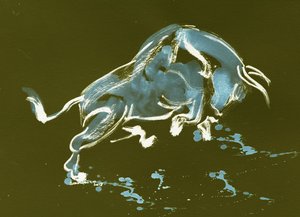 Stürmender blauer Stier