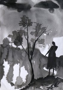 Einsame Figur Dunkler Himmel