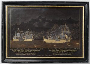 Kampf zwischen den holländischen Fregatten Castor, Kapitän Pieter Melvill und Briel, Kapitän Gerard Oorthuis und den englischen Fregatten von Sasaya