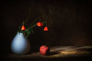 Stimmungsvolle Mohnblumen und Granatapfel von Saskia Dingemans