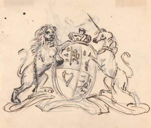 Wappen flankiert von einem Einhorn und einem Löwen von Sawrey Gilpin