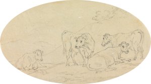 Vier Kühe auf einer Wiese