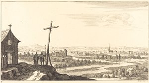 Landschaft mit Kirche und Stadt in der Ferne von Sébastien  Le Clerc I