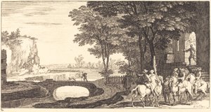 Landschaft mit Reitern und Brücke von Sébastien  Le Clerc I