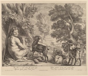 Pan spielt die Flöte von Schelte Adams Bolswert after Jacob Jordaens