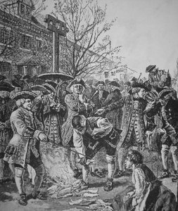 Bostoner verbrennen das gestempelte Papier