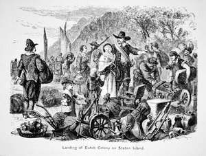 Landung niederländischer Kolonisten auf Staten Island, New York von School American