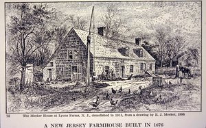 New Jersey Bauernhaus gebaut 1676, nach einer Zeichnung von 1886 von E. J. Meeker von School American