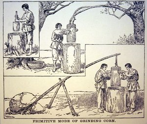 Primitive Methode des Kornmahlens von School American