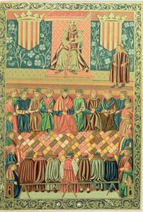 König Jakob I. der Eroberer präsidiert über die Cortes von Lleida im März 1242, aus einem Manuskript der 