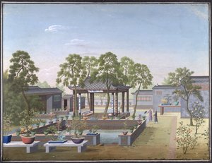 Zeichnung des Gartens eines chinesischen Kaufmanns von School Chinese