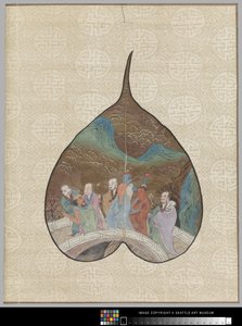 Bodhi-Blatt mit Luohan-Malerei von School Chinese