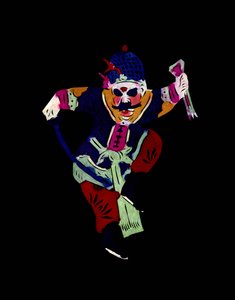 Männliche Figur, die Kampfkunst mit einem Schwert praktiziert. Scherenschnitt, chinesische Volkskunst, Peking. von School Chinese