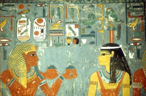 Altes Ägypten, Malerei, Horemheb bietet Hathor Salben an, Horemheb-Grab, Theben