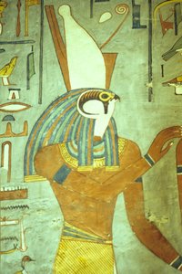 Altes Ägypten, Malerei, Horus, falkenköpfiger Gott, Gott der Könige, Grab von Ramses I., Theben von School Egyptian