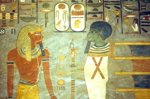 Altes Ägypten, Malerei, Ramses I. vor Ptah, hinter dem sich eine Djed-Säule befindet, Grab von Ramses I., Theben von School Egyptian