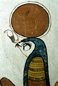 Altes Ägypten, Wandmalerei, Horus, Sonnengott, Sonnensymbol, Grab von Sennedjem, Theben, Deir el Medina