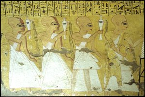 Altes Ägypten, Wandmalerei, Grab des Inherkhau, Theben, Grab der Edlen, 20. Dynastie, Priester gießen Trankopfer für Inherkhau