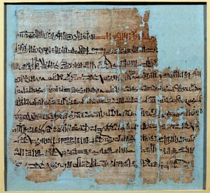 Ägyptische Antiquität: Papyrus aus der Geschichte der Schlacht von Qadesh unter der Herrschaft von Ramses II (1246-1213 v. Chr.). Im Jahr 1274 v. Chr. kämpften das Hethitische Reich und das Ramessidische Ägypten. Paris, Louvre von School Egyptian