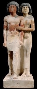 Ägyptische Antike: Kalkstein-Statue des Paares Raherka und Meresankh. 5. Dynastie. Altes Reich (ca. 2700-2200 v. Chr.). Sonne 0,52x0,21 m Paris, Musée du Louvre von School Egyptian