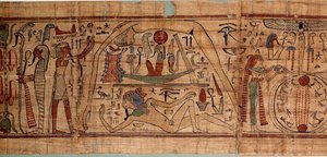 Ägyptische Antike Allegorie des Kosmos: Mythologisches Papyrus von Neskapashouty, Buchhalter der Getreide, darstellend Kosmogonie, mit Geb, Nout, Nephtys, Osiris
