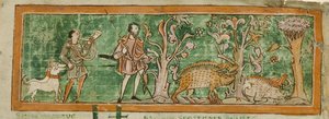Schweine beim Grasen, aus einer Sammlung von angelsächsischen Miscellany von School English