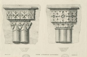 Innenraum der Kathedrale von Lichfield - Geschnitztes Laubwerk: Lithographie, undatiert [?19. Jh.] (Druck)