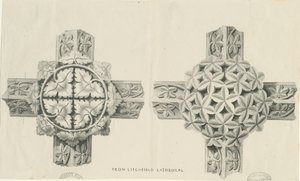 Innenraum der Lichfield Cathedral - geschnitztes Laubwerk: Lithographie, nd [?19. Jh.] (Druck) von School English