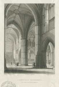 Innenraum der Lichfield Cathedral - Kreuzung vom Nordquerhaus: Gravur, nd [Mitte 19. Jh.] (Druck) von School English