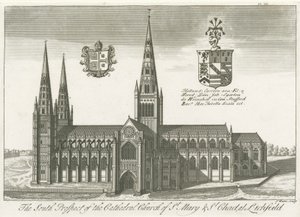 Lichfield Cathedral - Südansicht: Gravur