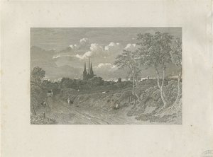 Lichfield Cathedral - Westansicht (fern): Gravur, nd [?18. Jh.] (Druck) von School English