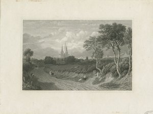 Lichfield Cathedral - Westansicht (fern): Gravur, nd [?18. Jh.] (Druck) von School English