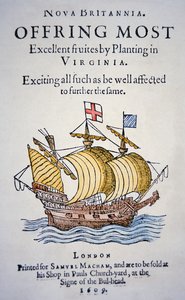 Flugblatt, das Kolonisten ermutigt, nach Virginia in Amerika zu gehen, veröffentlicht 1609 von School English