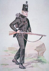 Soldat der 95. Gewehre, ca. 1810, bewaffnet mit dem Baker-Gewehr, entworfen von Ezekiel Baker aus London