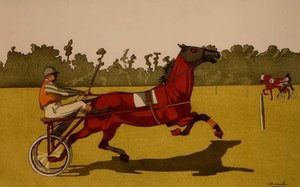 Trabendes Pony zieht einen Rennwagen von School English