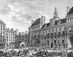 Angriff auf das Rathaus am 29. Juli 1794 in Paris durch die Truppen der Konvention. Paris, Bibliothek des Instituts für Revolutionsgeschichte