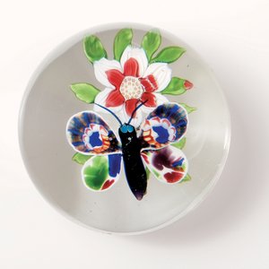 Baccarat-Schmetterling und Blumen-Gewicht, das Insekt mit tiefviolettem Körper und Antennen, mehrfarbige Flügel