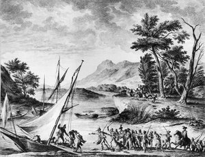 Französische Revolution: Verhaftung der französischen Botschafter Charles Louis Huguet de Semonville und Hugues Bernard Maret in Novate am 25. Juli 1793. Gravur und Zeichnung von Duplessi - Bertaux. Paris, Bibliothek des Instituts für Revolutionsgeschichte