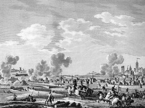 Französische Revolution und Ankunft der konterrevolutionären Kräfte: Sieg der französischen Revolutionäre in Jemmapes am 6. November 1792 über die österreichische Armee in Belgien. Paris, Bibliothek des Instituts für Revolutionsgeschichte von School French
