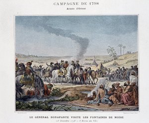 General Bonaparte besucht die Brunnen von Moses - in „Victoires et Conquêtes des Armées Françaises“, Paris, n.d (Gravur) von School French
