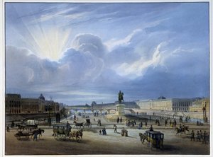 Gesamtansicht des Louvre mit der Statue von Heinrich IV. von School French
