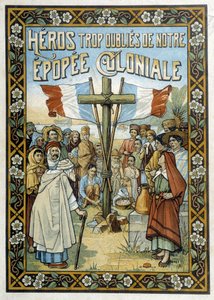 Zu sehr vergessene Helden unserer Kolonialzeit: allegorische Zeichnung der Kolonialisierung von School French