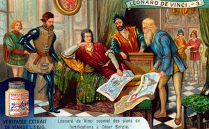 Militäringenieur, Das Leben von Leonardo da Vinci, Liebig-Karte von School French