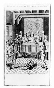 Die Verhaftung von Karl II. dem Schlechten, König von Navarra, im Jahr 1356 (Gravur) von School French