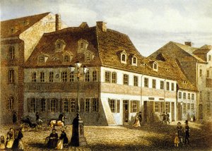 Geburtsort des Komponisten Robert Schumann in Zwickau, Sachsen (Farbstich)
