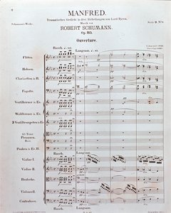 Notenblatt der Eröffnung von "Manfred" (Opus 115) von dem deutschen Komponisten Robert Schumann von School German